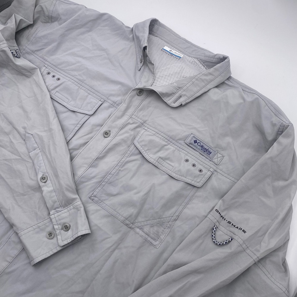 Columbia PFG Bahama II Fishing Shirt Mens XXL Grey Long Sleeve Vented UPF 30 Sun